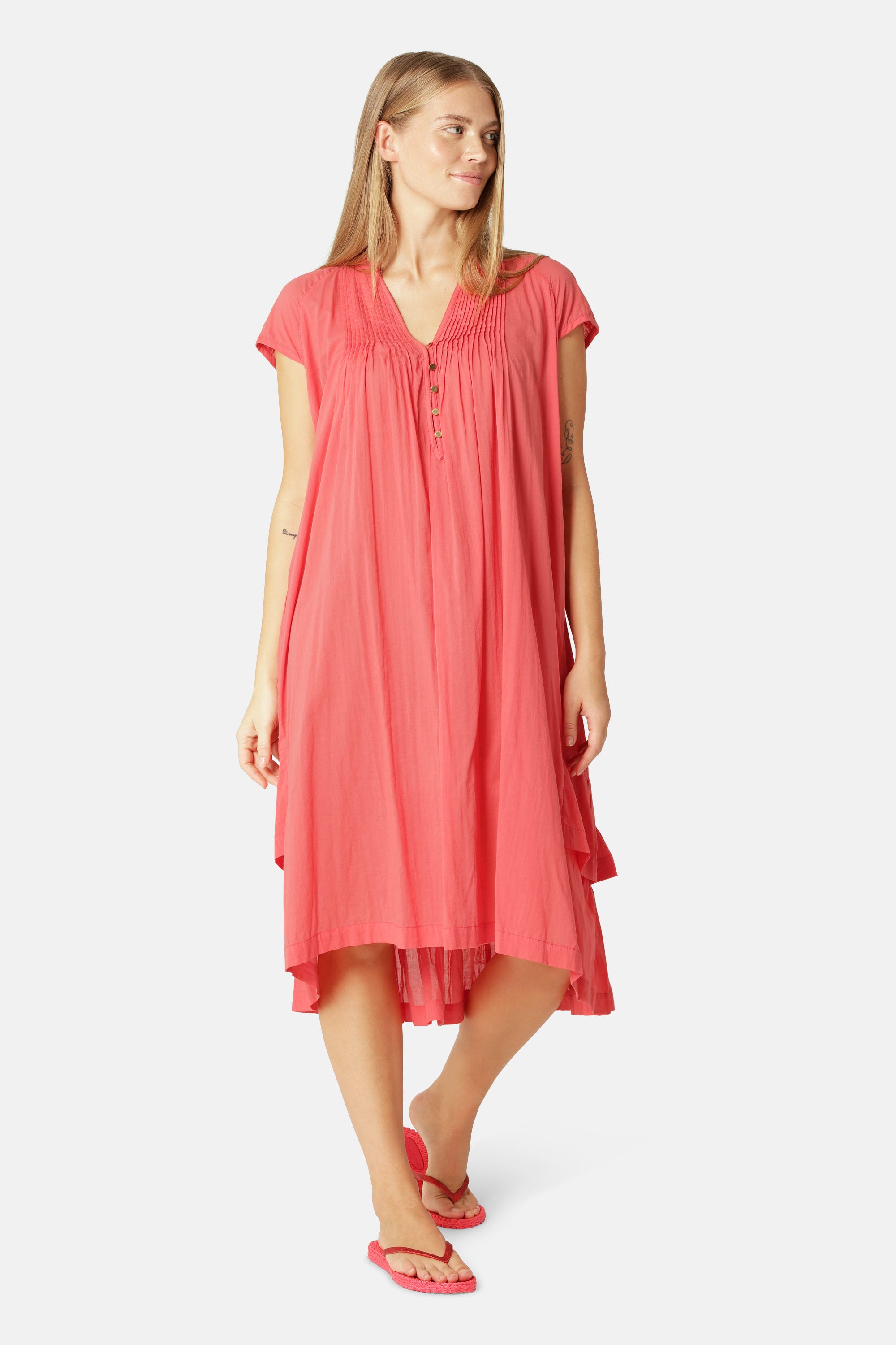 Lang Kjole med Korte Ærmer - Spiced Coral